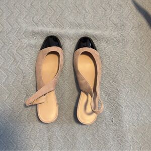 Stuart Weitzman Tan and Black Slingback Pumps
